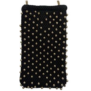 Anthropologie Black Mini Crossbody Purse with Gold Beads Perfect for Going Out